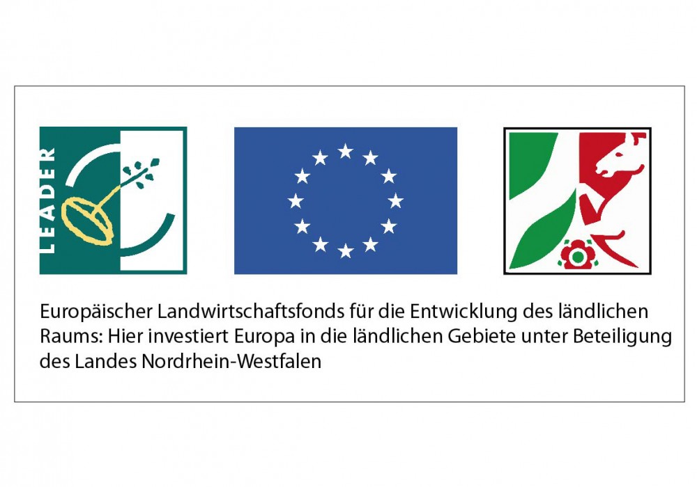 Das Projekt wird gefördert durch den Europäischen Landwirtschaftsfonds für die Entwicklung des ländlichen Raums. Hier investiert Europa in die ländlichen Gebiete unter Beteiligung des Landes Nordrhein-Westfalen.